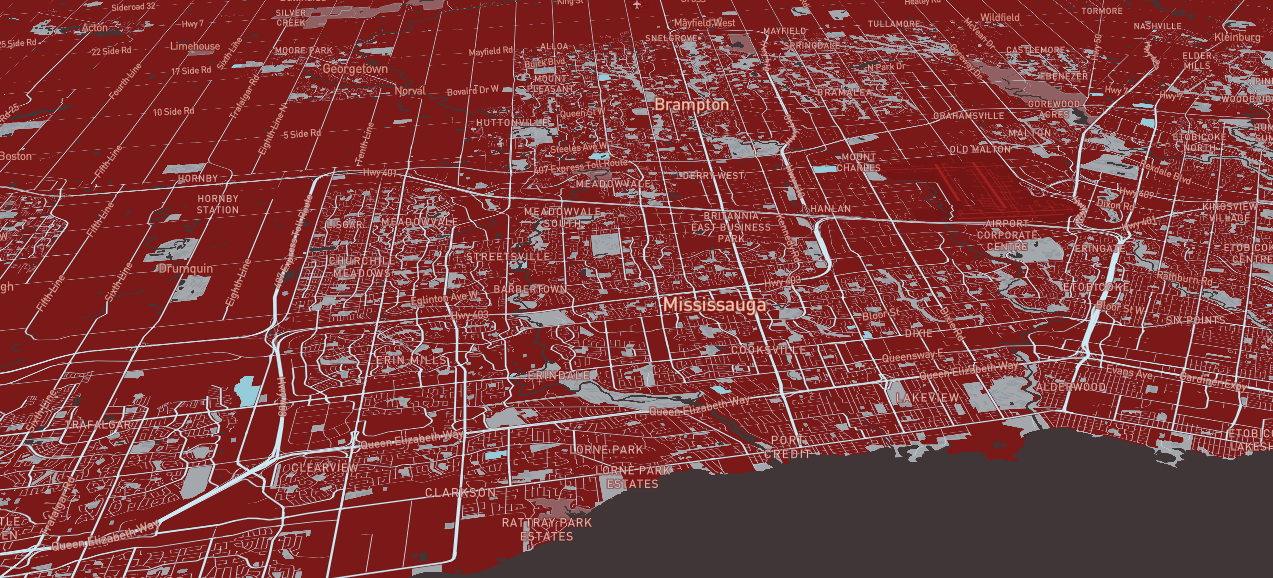 Map overview of Mississauga