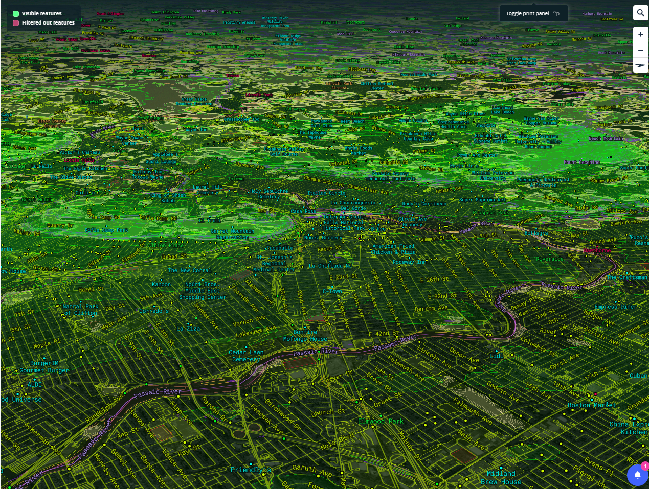 map overview on roads and highways